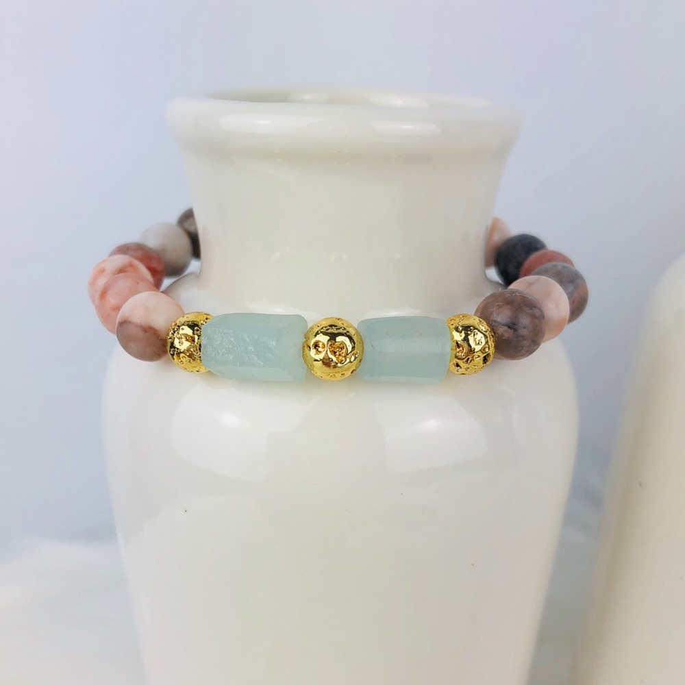 GEMSTONE | Aquamarine & Zebra Jasper Bracelet